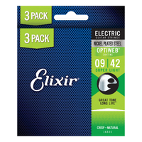 ELIXIR 3-Pack Optiweb Nickel Plated 09-42 Super Light Electric Guitar Strings