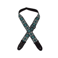 COLONIAL LEATHER Aqua Flower Jacquard 50mm Webbing Guitar Strap