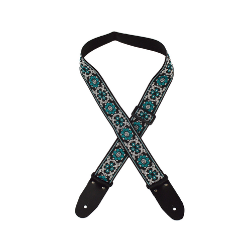 COLONIAL LEATHER Aqua Flower Jacquard 50mm Webbing Guitar Strap